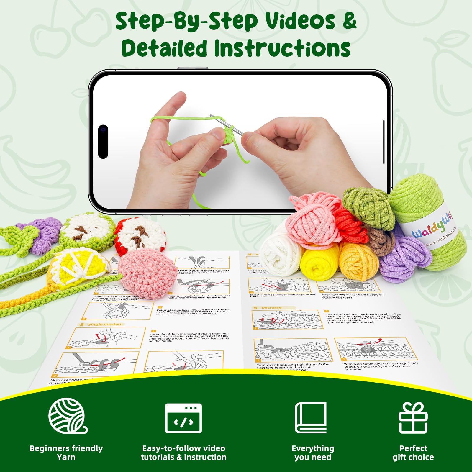 Beginner Crochet Fruit Bookmarks Kit - Easy Start -3