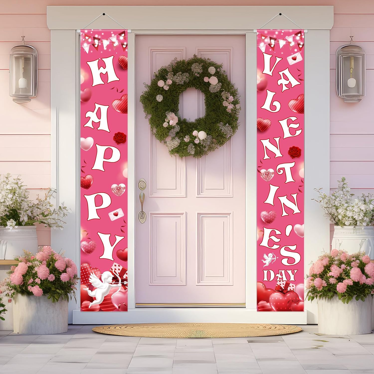 6 PCS Happy Valentine's Day Banners Porch Door Decorations St. Patrick's Day Easter Porch Signs Banners Outdoor Indoor for Spring Holiday Party Decorations 11.8 x 70.9 in