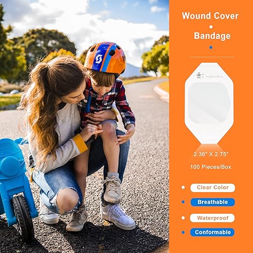 Miniatura 3 de Apósito de película transparente, vendaje impermeable para heridas, parche adhesivo, 2.75 pulgadas de ancho x 2.36 pulgadas de largo, paquete de 100