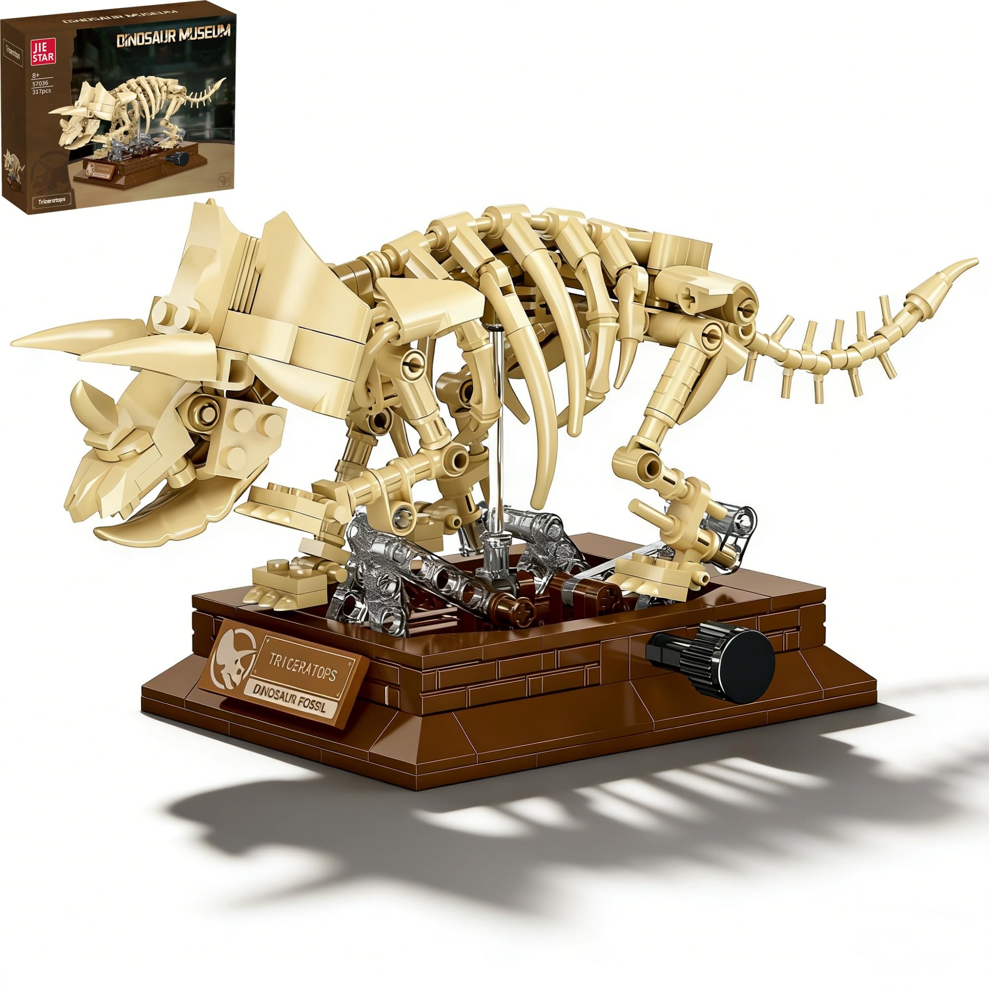 DrmBeyd Skeleton Dinosaur Building Blocks Set, Triceratops Fossils Dino Model Building Kit with Mechanical Linkage Func, Ideas Dinosaur Skeleton Gifts for Fossils Lovers & Décor (317 PCS)