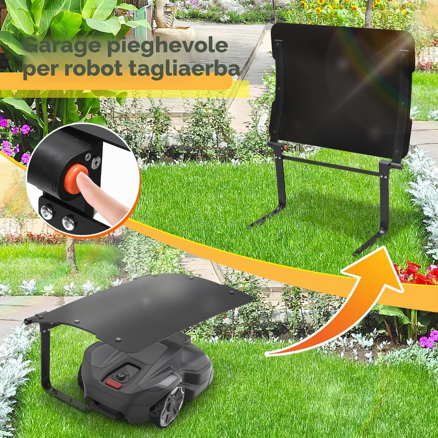 Garage per robot tosaerba, garage per robot tosaerba, tettoia per robot tosaerba, pieghevole, garage per robot tosaerba, antipioggia per robot tosaerba con barra di supporto, nero