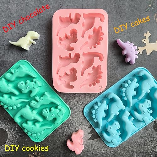 Miniatura 5 de 3 moldes de silicona de dinosaurio  Molde de dinosaurio antiadherente para nuggets de pollo, paletas, dulces de chocolate y moldes de huevo para