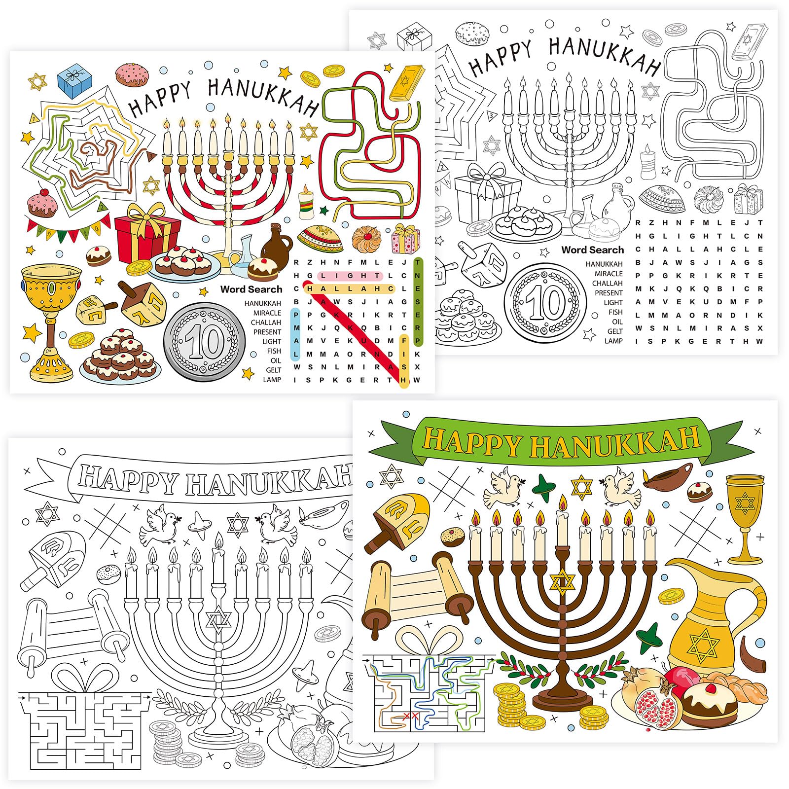 Sets de table papier Hanoukka Whaline 35x28 cm pour simplifier le nettoyage de fête