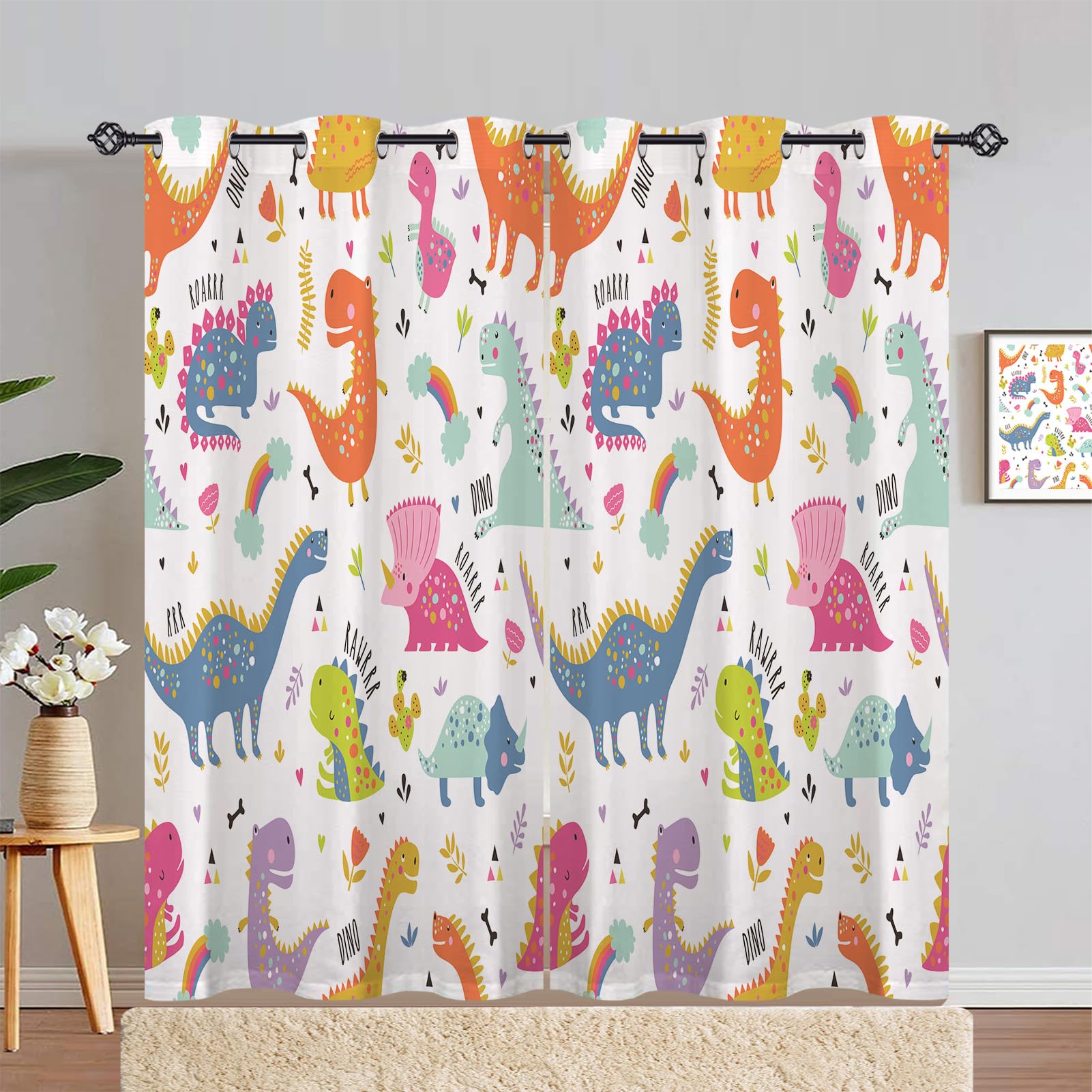 ANHOPE Dinosaur Curtains Eyelet Ring Top Soft Thermal Insulated Blackout Curtains Cute Colorful Dino Print Pattern Decorative Window Drapes for Kids Bedroom Living Room 66 x 72 Drop Inch 2 Panels โ image 1