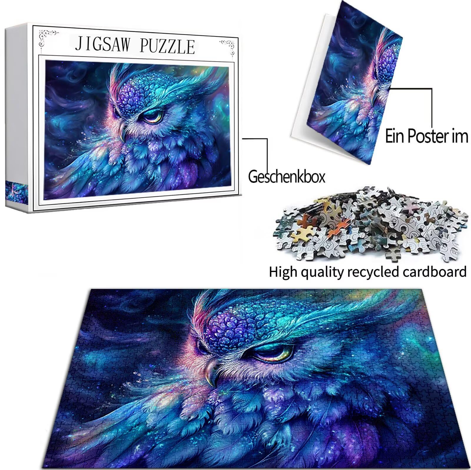 Układanka sowa 1500 elementów dla dorosłych, duże drewniane puzzle z piórami wzór 87 x 57 cm układanka zrób to sam rzemiosło 14 lat działalność rodzinna z opakowaniem prezentu do dekoracji ścian domu
