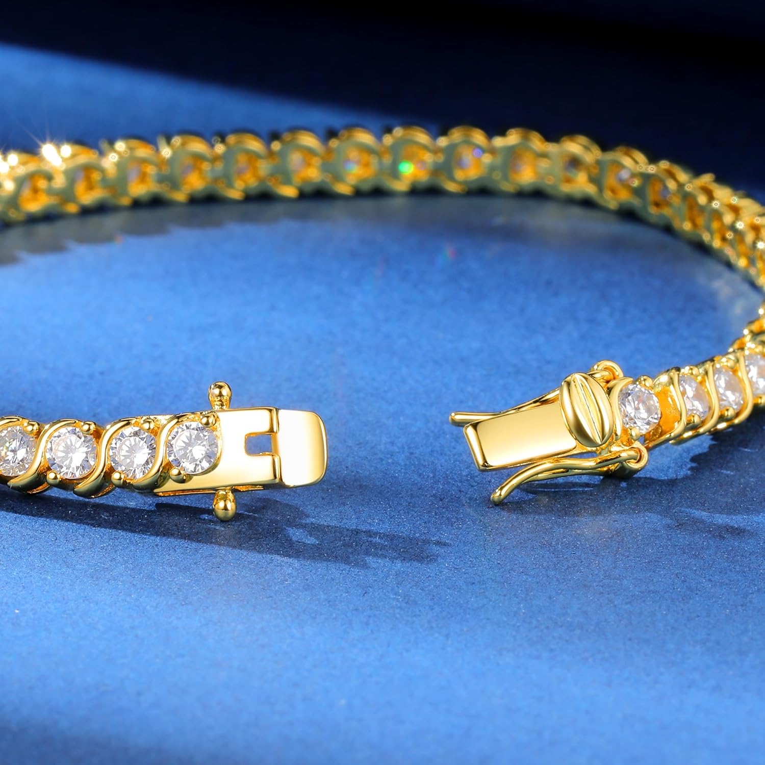 Gemsme 3.0mm S Shape Tennis Bracelet for Women, 18K White/Yellow Gold Plated Round Cubic Zirconia Link Bracelet - Image 6