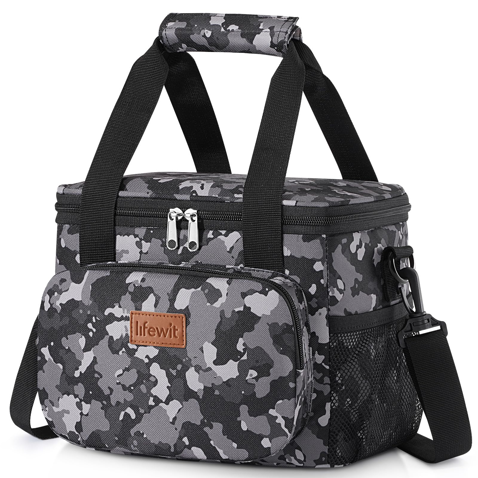 Lifewit Lunch Bag 9L 12 Can Insulated Lunch Box Soft Cooler Cooling Tote for Adult Men Women, Black Camo
