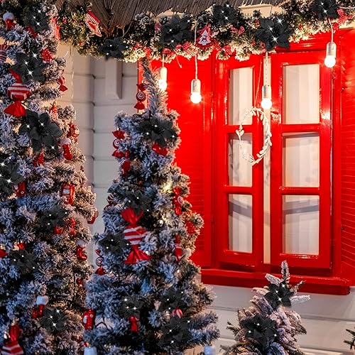 Miniatura 32 de 36 piezas de 3 tamaños de flores artificiales de Navidad con purpurina de Navidad para decoración de árbol de Navidad, Año Nuevo, decoración