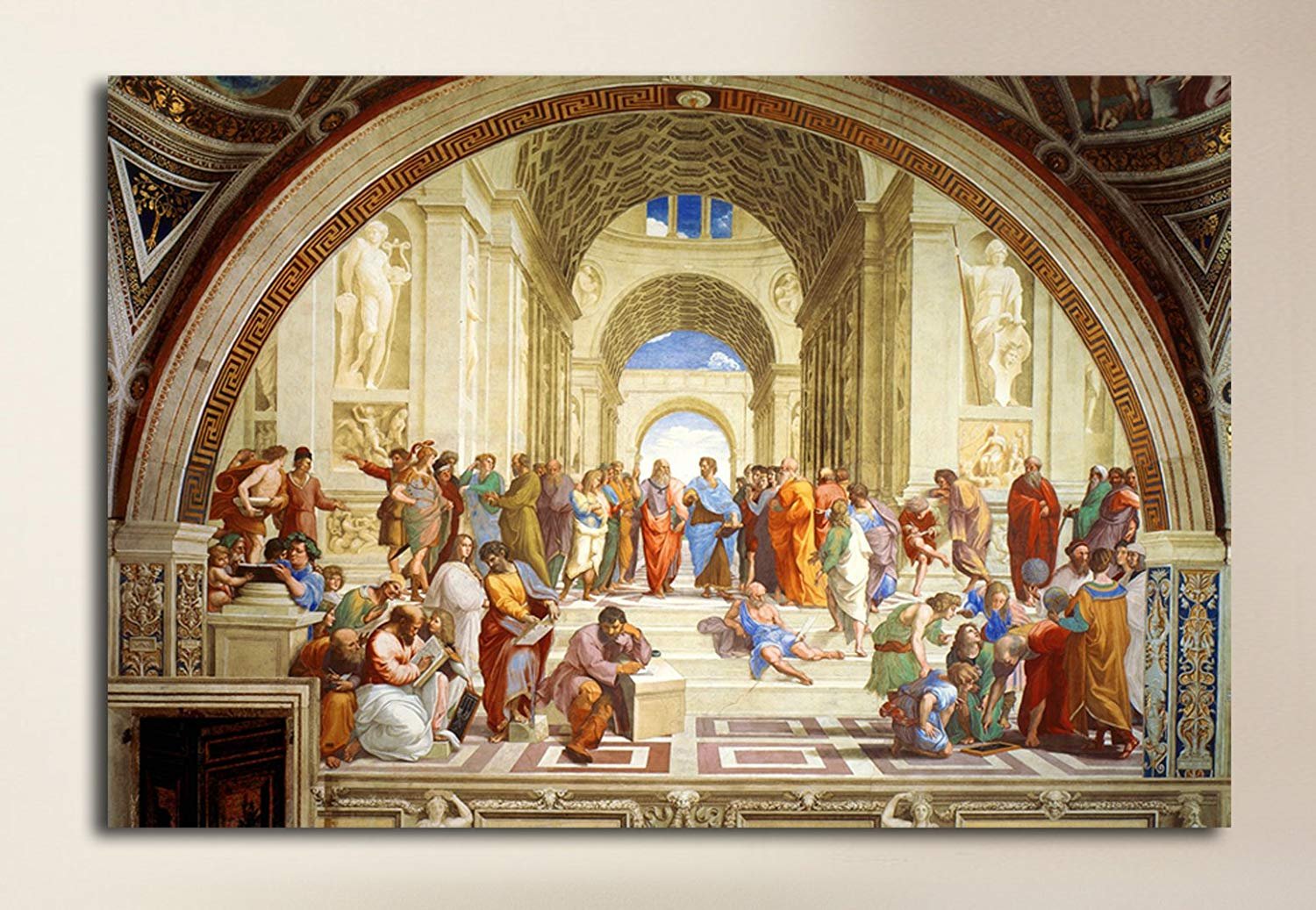 Bild Raffaello - Schule von Athen - Raffaello Sanzio - Leinwanddruck auf Leinwand mit oder ohne Rahmen - wählen Sie die gewünschte Größe von - cm 50 bis 130 cm Breite (BILD MIT HOLZRAHMEN, CM 90X60)
