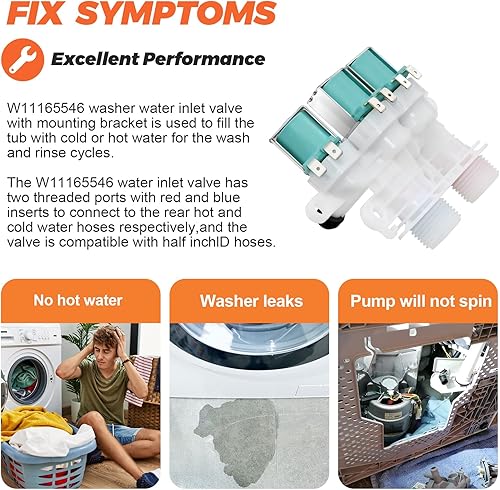 Miniatura 3 de W11165546 - Válvula de entrada de agua para lavadora original (pieza OEM) de Beaquicy, reemplazo para lavadora Whirlpool Ken-more, reemplaza a