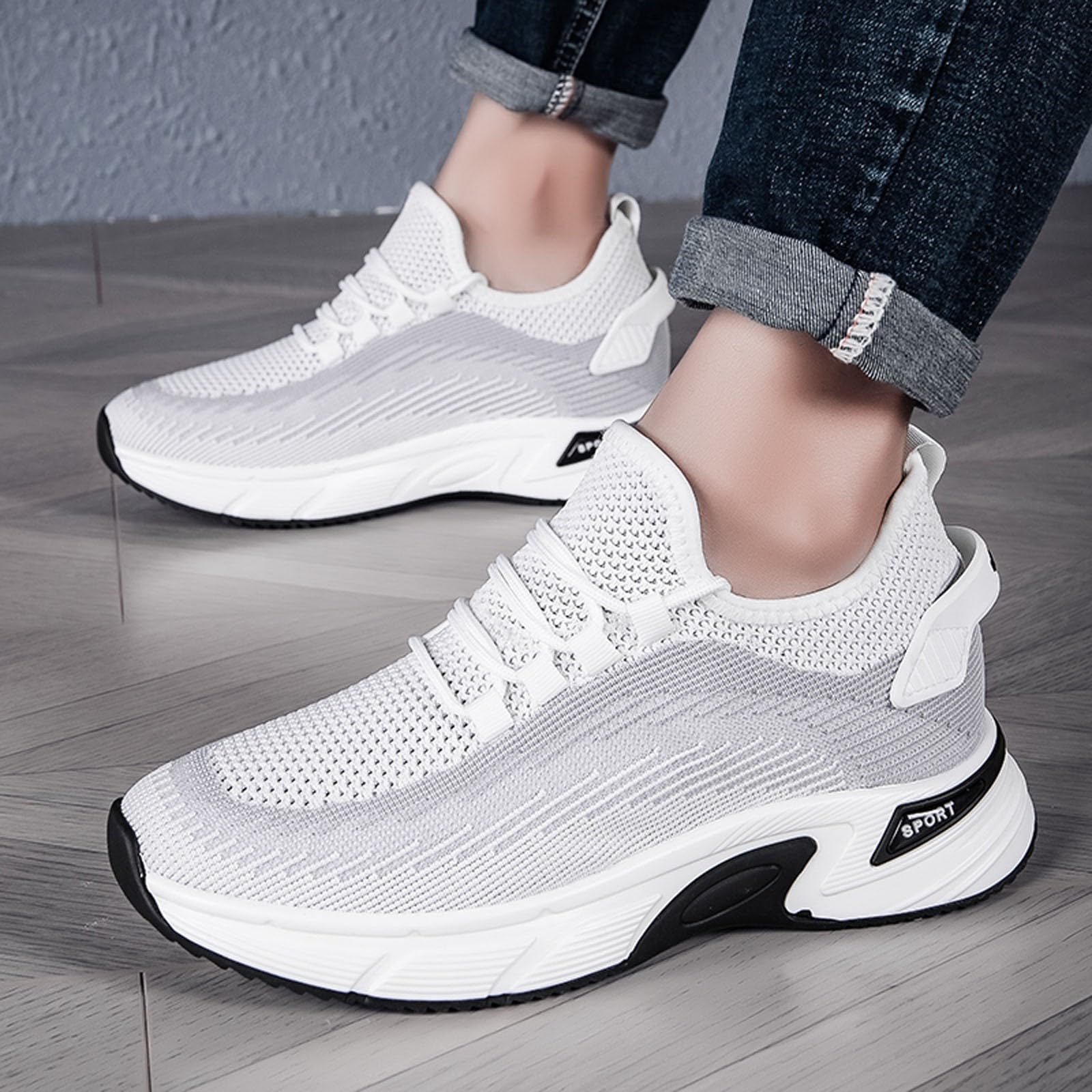 Générique Scarpe da passeggio estive da uomo in rete traspirante scarpe da ginnastica rialzate leggere comode antiscivolo facili da indossare per passeggiate quotidiane e passeggiate