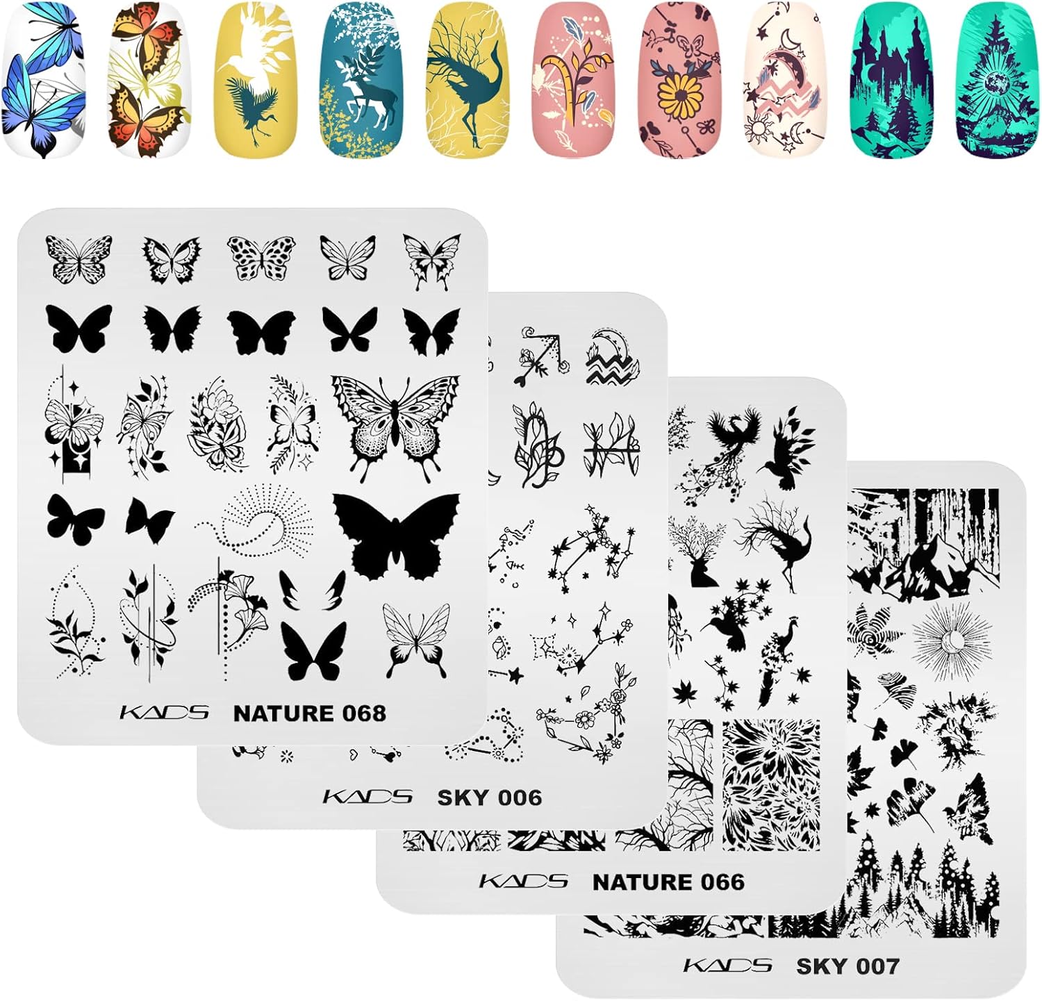 KADS 4Pcs Nail Plates Stamping Set Butterfly Flower Nail DIY Templates | Butterfly Flower Tatoo Nail DIY Pattern Manicure Plate professional beginner at home salon