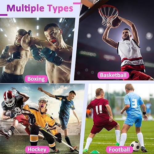 Miniatura 7 de Paquete de 17 protectores bucales deportivos para niños y jóvenes, con funda, protección suave, protector bucal atlético para boxeo, baloncesto,