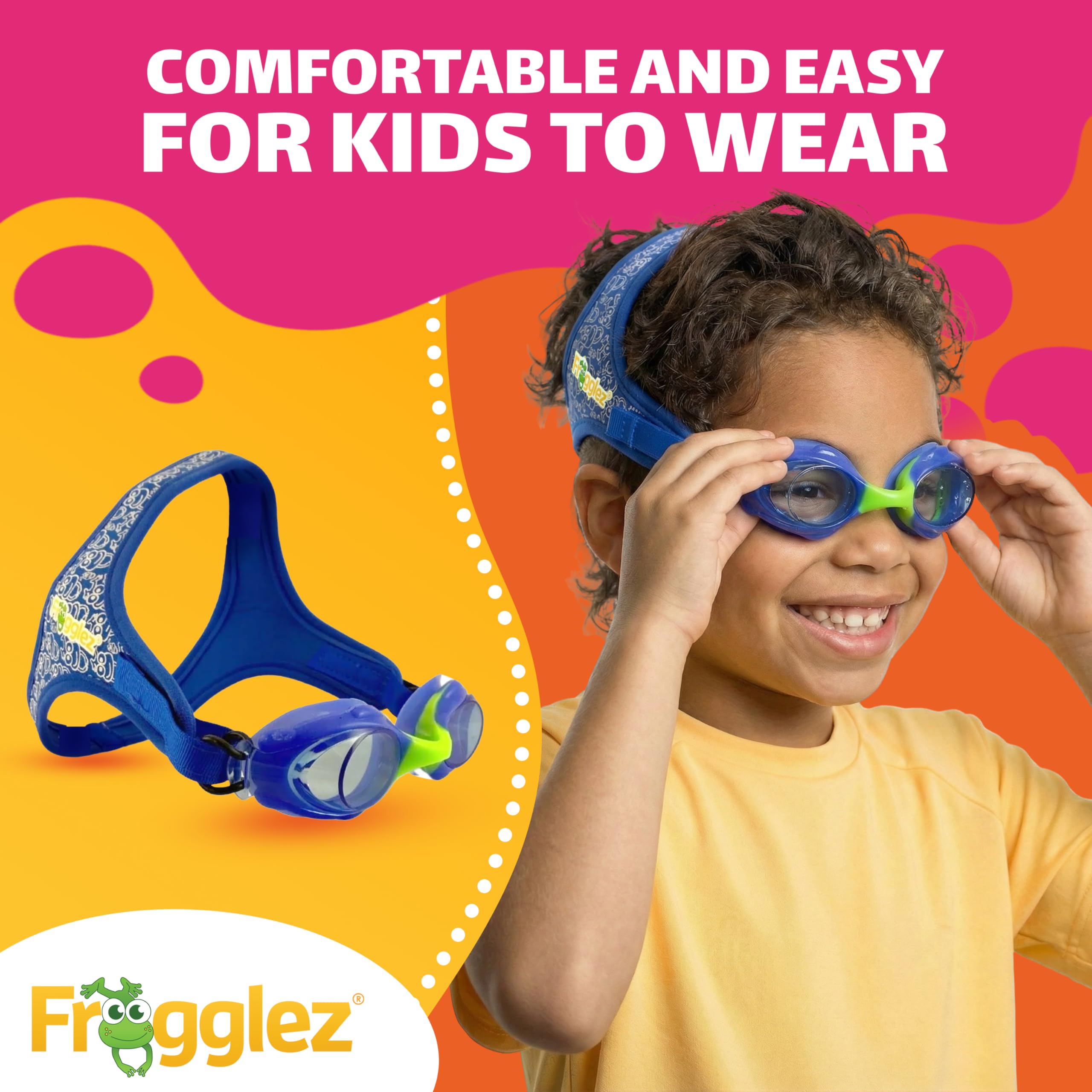 Frogglez Lunettes de natation anti-buée pour enfants de moins de 10 ans (3 à 10 ans), recommandées par les nageurs olympiques, sangle sans douleur de qualité supérieure