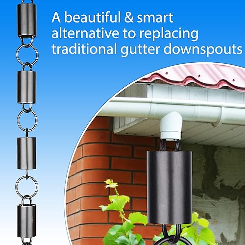 Miniatura 6 de Cadena de lluvia de eslabones de canal de 8.5 pies - Aluminio recubierto de polvo negro - Reemplazo funcional y decorativo para bajantes de canalón