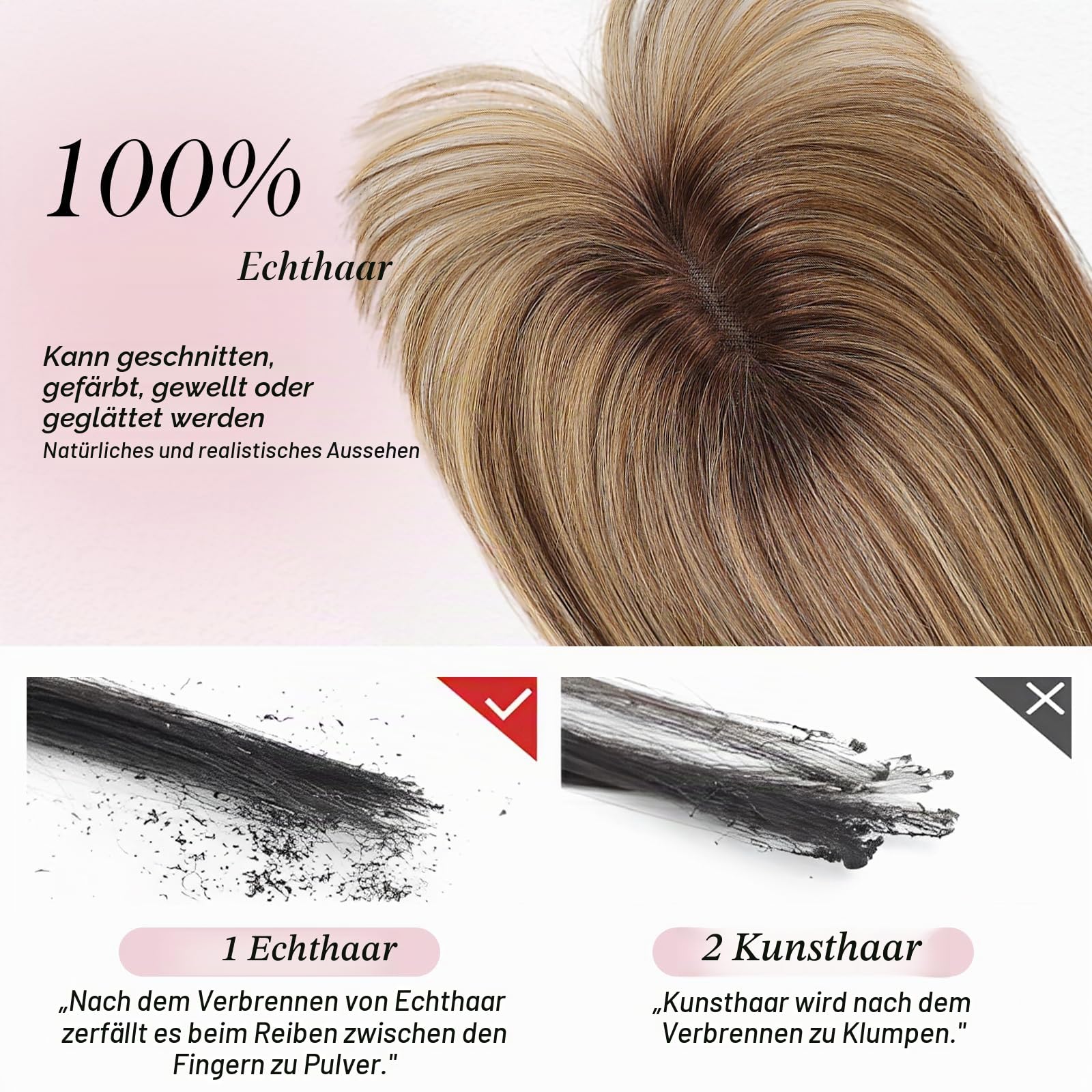 EMMOR 10 Zoll Echthaar Haarteil für Frauen – Verbesserte Schweizer Spitzenbasis mit 3 rutschfesten Clips, 4,5" x 3" Clip-in Pony für dünner werdendes Haar(Ombre Braun mit blonden Strähnen)