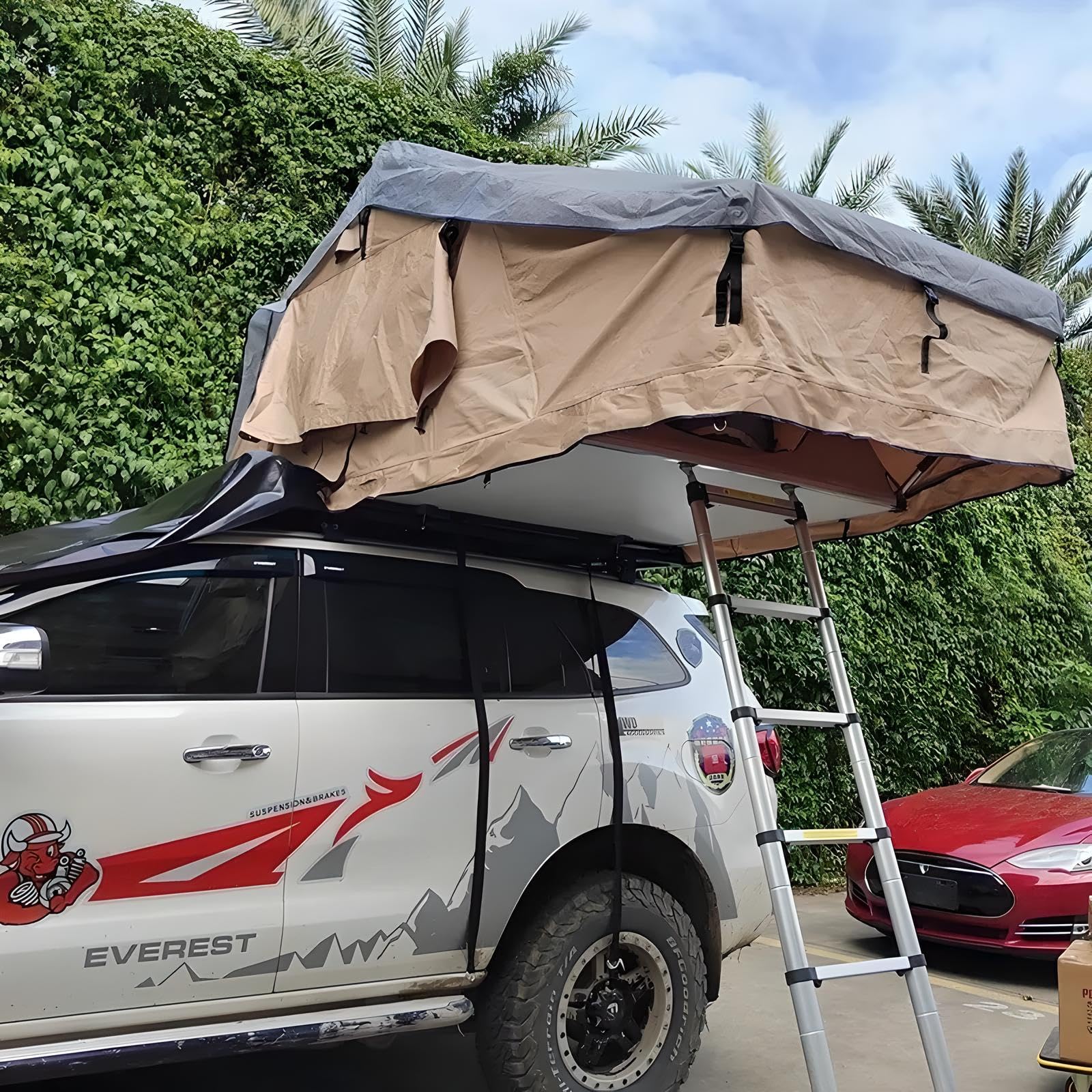 Dachzelt Autodachzelt Soft Case 2 Größen, bis zu 5 Personen Khaki Schwarz mit optionalen Vorzelt