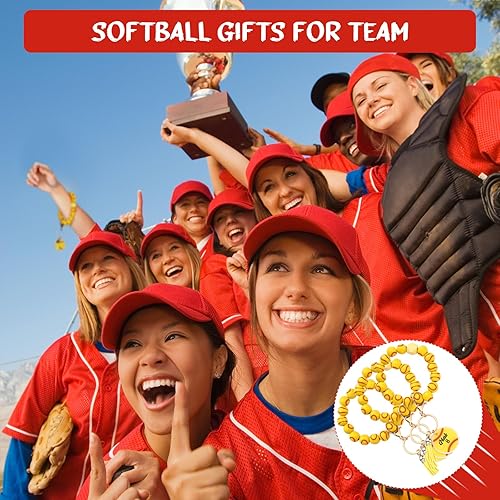 Miniatura 6 de Siifert 20 llaveros de softbol para equipo de sóftbol, regalos de equipo de madera, pulseras deportivas para adolescentes y niñas