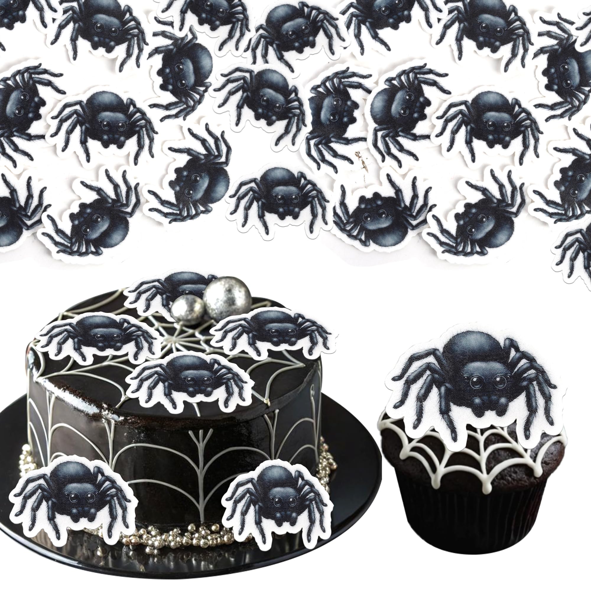 60 Pack Edible Halloween Spider Cupcake Toppers Wafer Paper Black Horror Spider Cupcake Picks Edible Halloween Party Decorations for Spider Birthday Party Cake Food Decorations Supplies