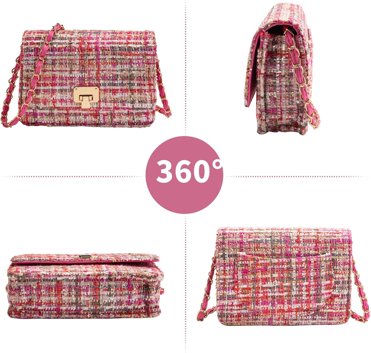 Small Quilted Shoulder Bag for Women Fashion Tweed Mini Clutch Handbag Purses Designer Crossbody Bag, with Chain Strap - Image 5