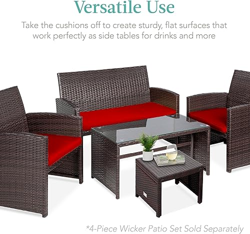 Miniatura 4 de Best Choice Products Juego de 2 otomanas de mimbre, muebles de exterior multiusos para patio, patio trasero, asientos adicionales, reposapiés, mesa