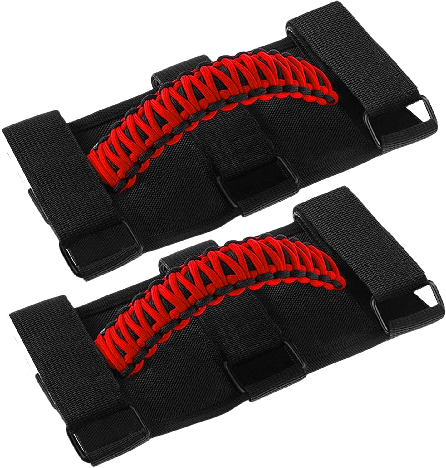 Roll Bar Grab Handles Paracord Hand Grips Accessories for Jeep Wrangler JL JK TJ YJ Gladiator 4XE Rubicon Sahara Unlimited (Red 2 Pack)