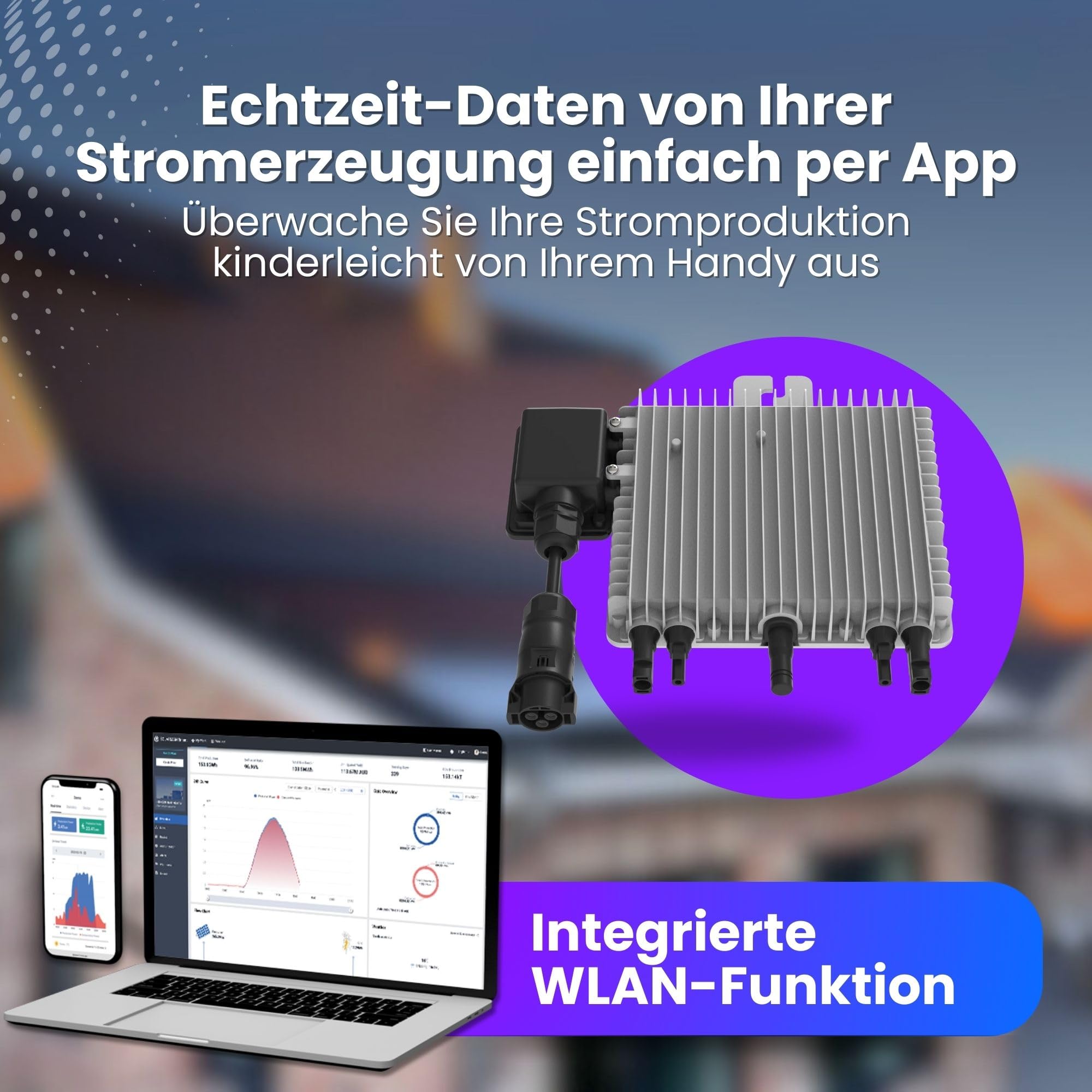 Balkonkraftwerk 830w komplett Steckdose - Set mit 2x Solarpanel 445W ALL BLACK Wechselrichter 800w 5m Schuko Balkon Solaranlage Photovoltaik Komplettanlage