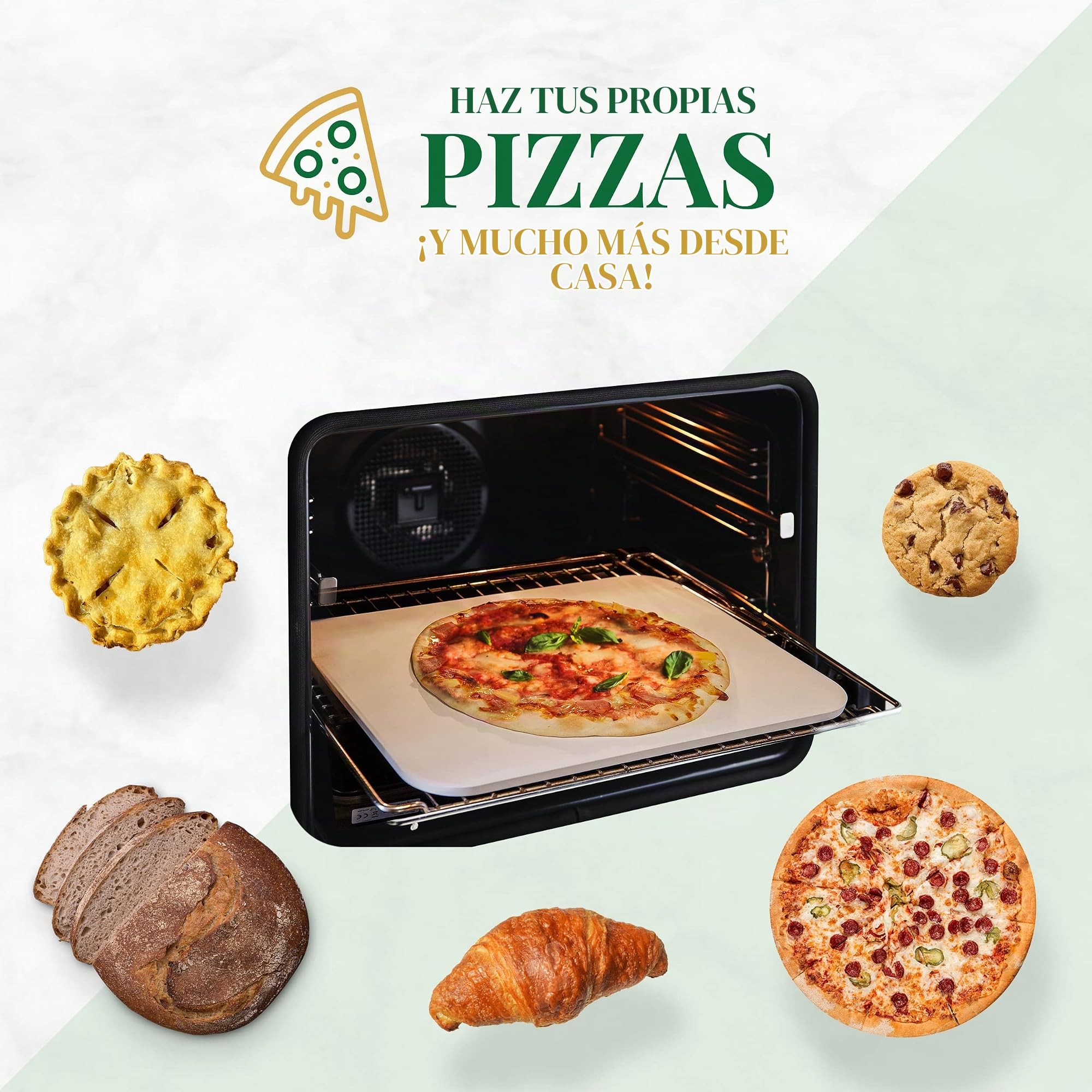 Silk Route Home - Juego de piedra y paleta para pizza – Piedra rectangular para pizza de cordierita grande resistente a la temperatura y antiadherente (38 x 30 cm) y paleta de bambú duradera de alta