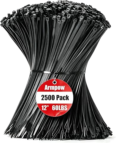 Armpow 12 Inch Black Zip Tie 2500 PCS, 60 Lbs - Small to...