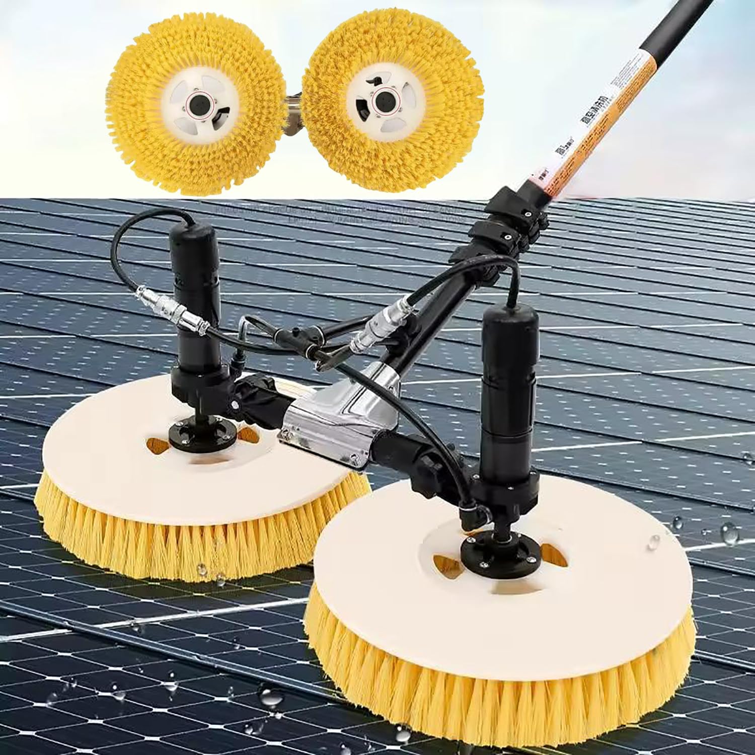 AYCDL Solar Panel Cleaning Kit with Water Fed Pole, Telescopic Rod, Double-Headed Brush, Water Pump, and Extended Cable/Pipe for Efficient Maintenance,3.5m