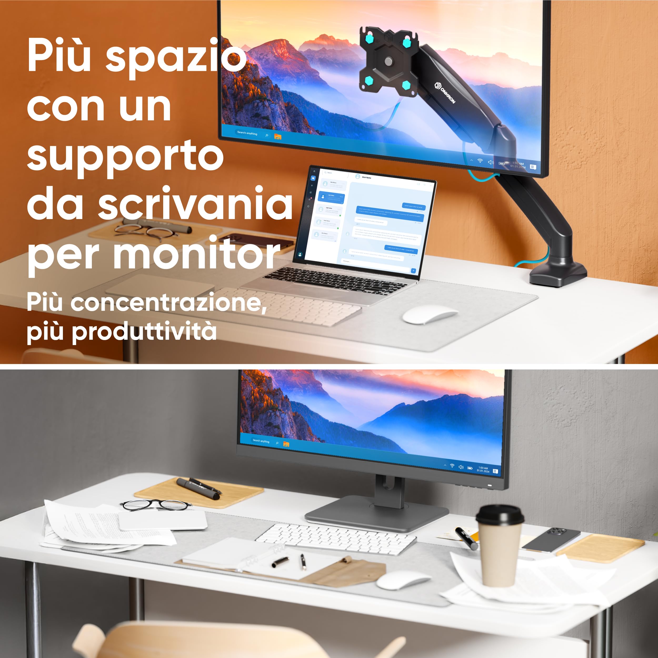 ONKRON Supporto Monitor da 13 a 32 pollici - Braccio Monitor Scrivania con Peso fino a 8 kg - Staffa Monitor Scrivania Universale con max VESA 100x100 mm/Supporto TV Girevole e Inclinabile G80-B Nero