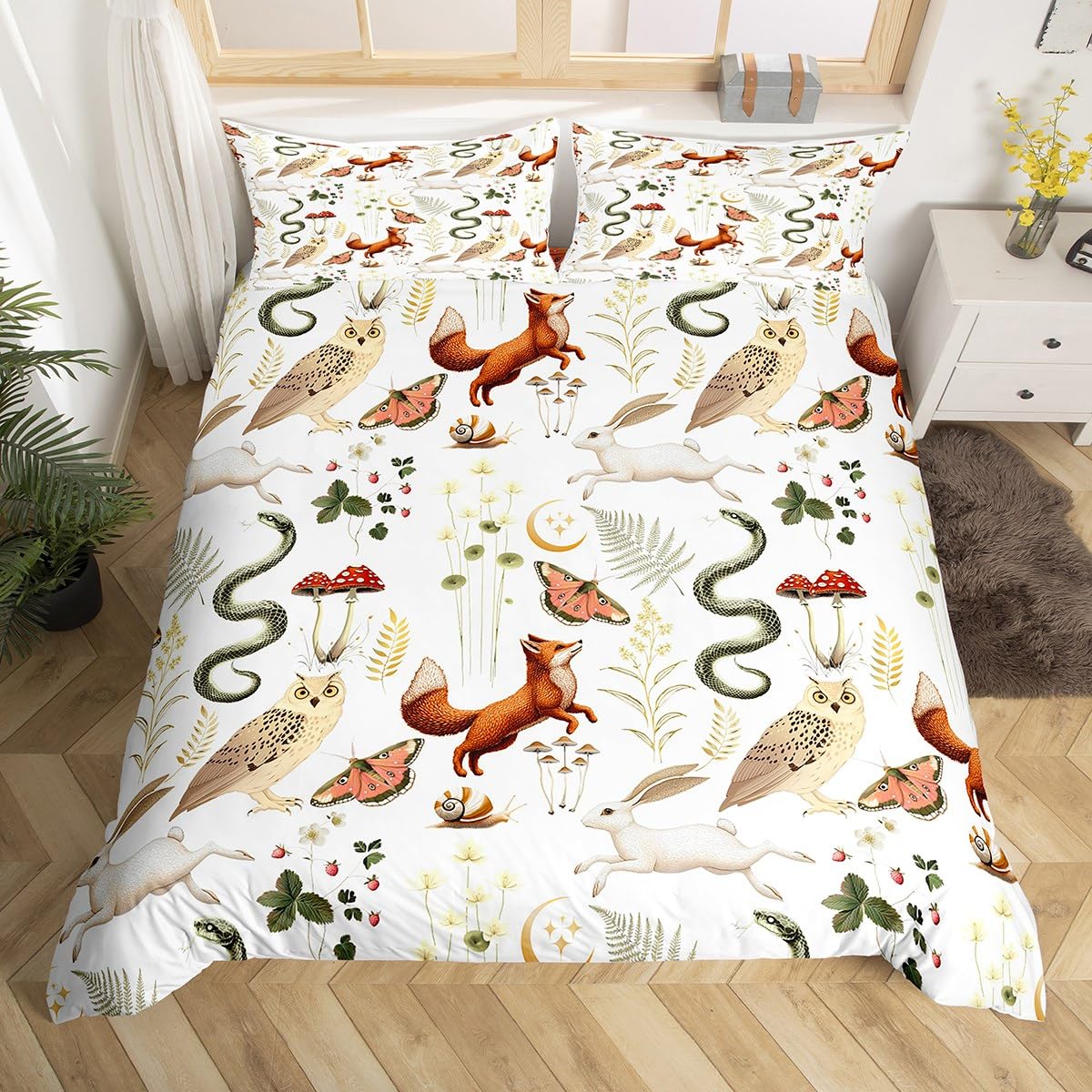 Loussiesd Cute Animal Duvet Cover Super King Size Boys Girls Rabbits Foxes Snake Bedding Set Breathable Soft Zoo Animal Comforter Cover 3Pcs Bedroom Decor Microfiber Zipper Closure — image 1