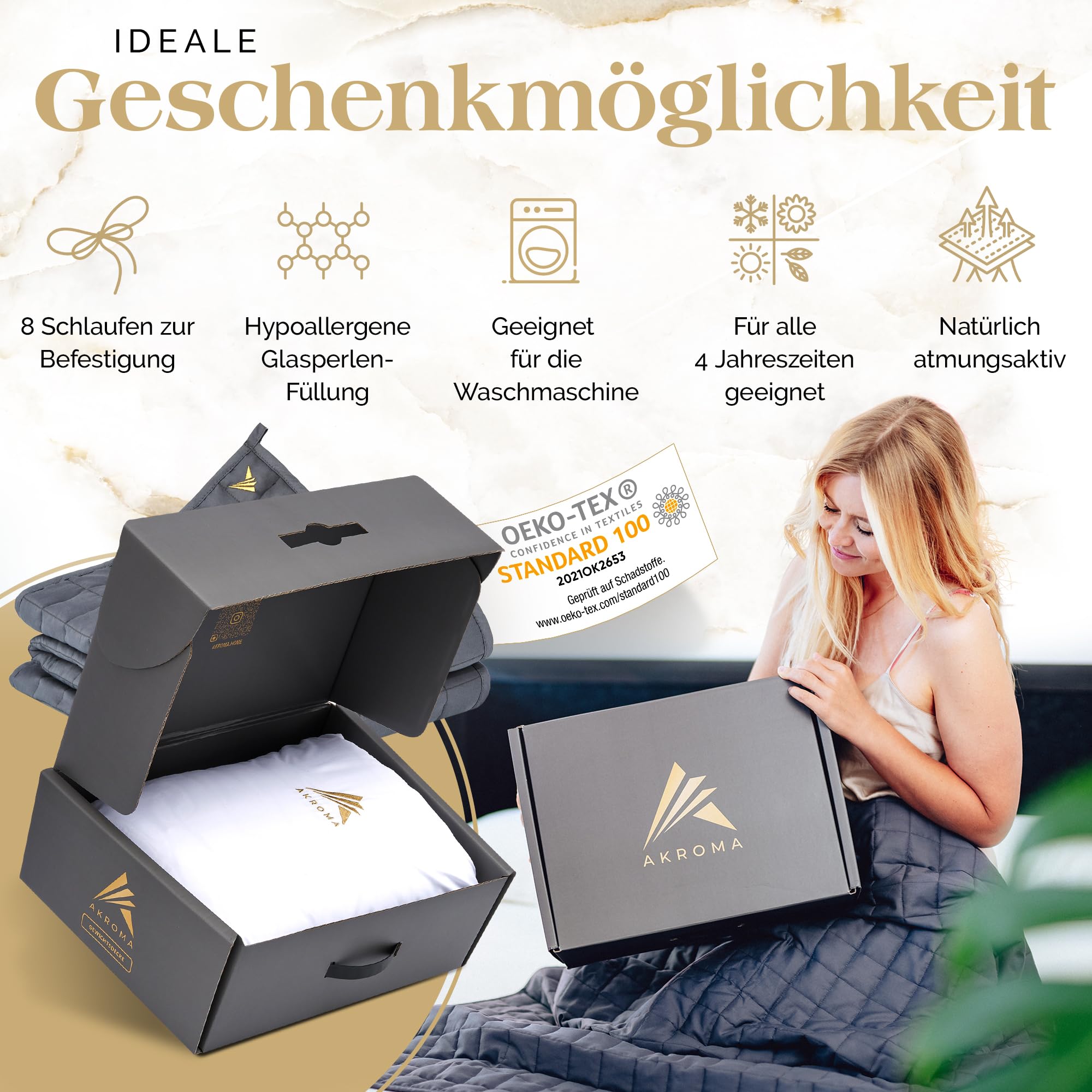 Akroma Premium Gewichtsdecke 155x220cm 12KG Anti Stress Therapiedecke 100% Baumwolle OekoTex