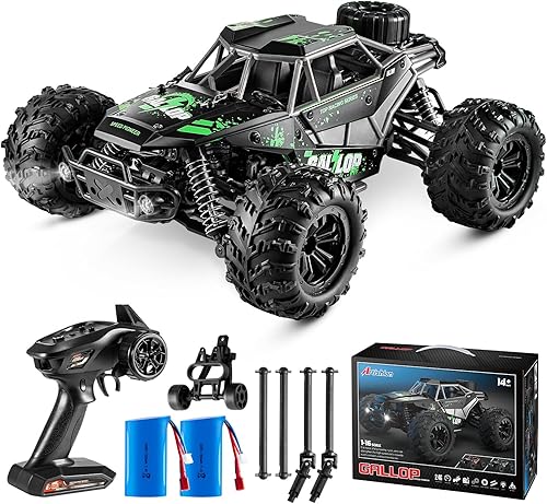 ARTISHION Camión RC rápido 116 con carcasa de aleación 4WD, suspensión independiente de 4 ruedas, 2.4 GHz, máximo 22 mph, 2 x 20+ minutos, 2