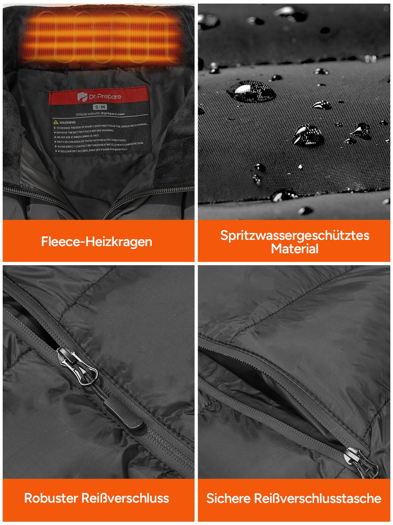 DR.PREPARE Beheizbare Weste Herren Damen, Leichte Elektrische Heizweste mit 3 Heizstufen, 10 Heizzonen, Intelligente Knopfsteuerung, Einstellbar Wärmeweste für Outdoor-Aktivitäten Sport Freizeit
