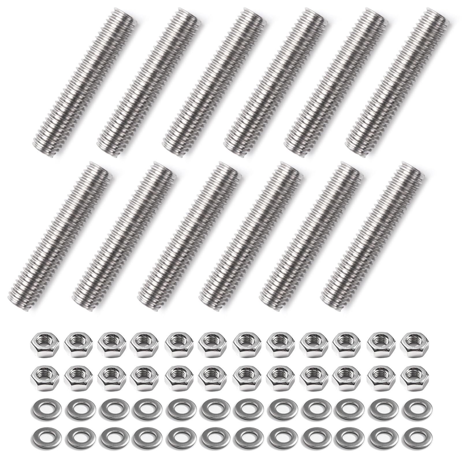 View 1 of ***STOCK PHOTO FOR REFERENCE ONLY, 10 PACK, RODS ONLY***Fully Threaded Rod,304 Stainless Steel,12-Pack (M8 x 40mm)
