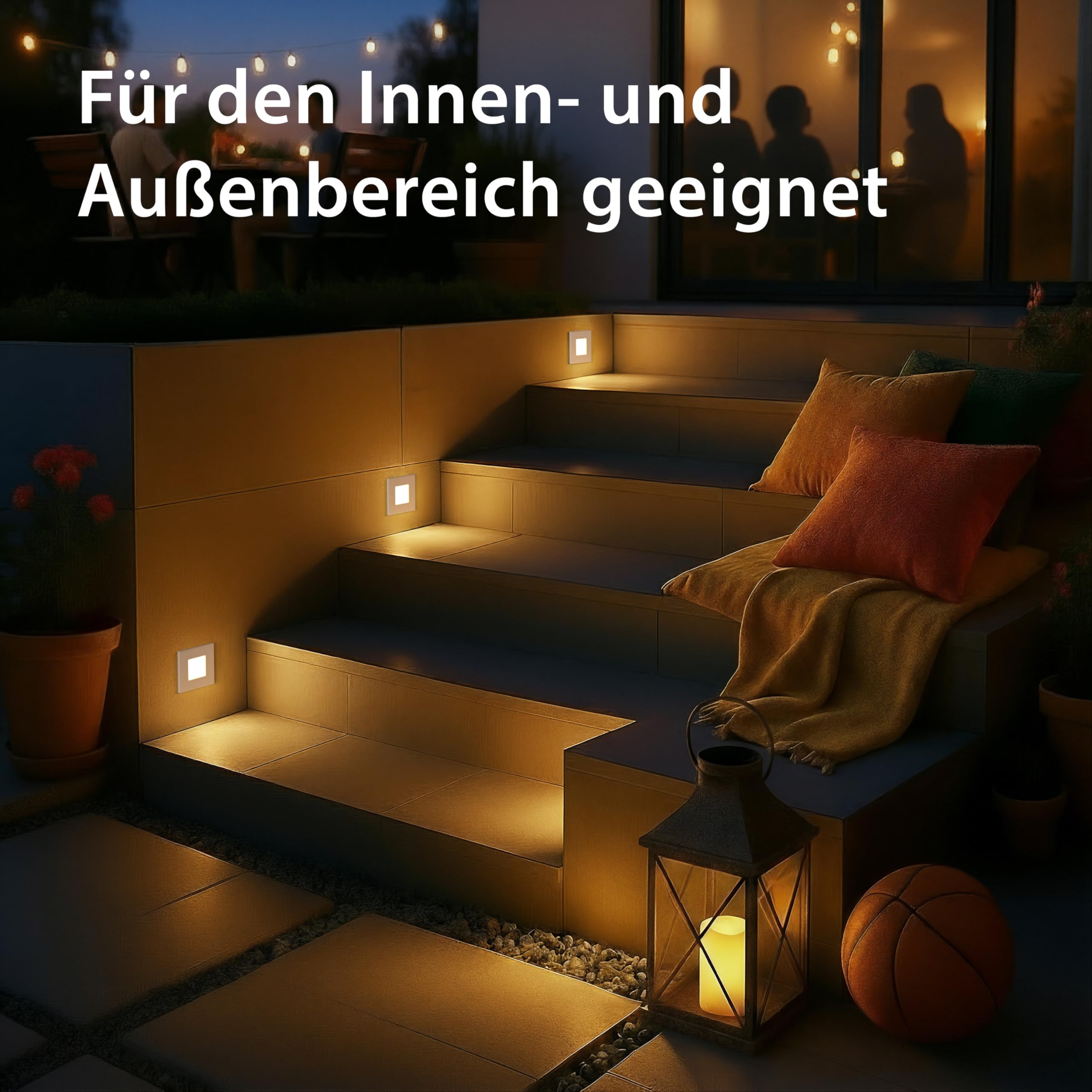 ledscom.de 12x LED Treppenlicht/Wandeinbauleuchte FEMA für innen und außen, eckig, 80 x 80mm, warmweiß