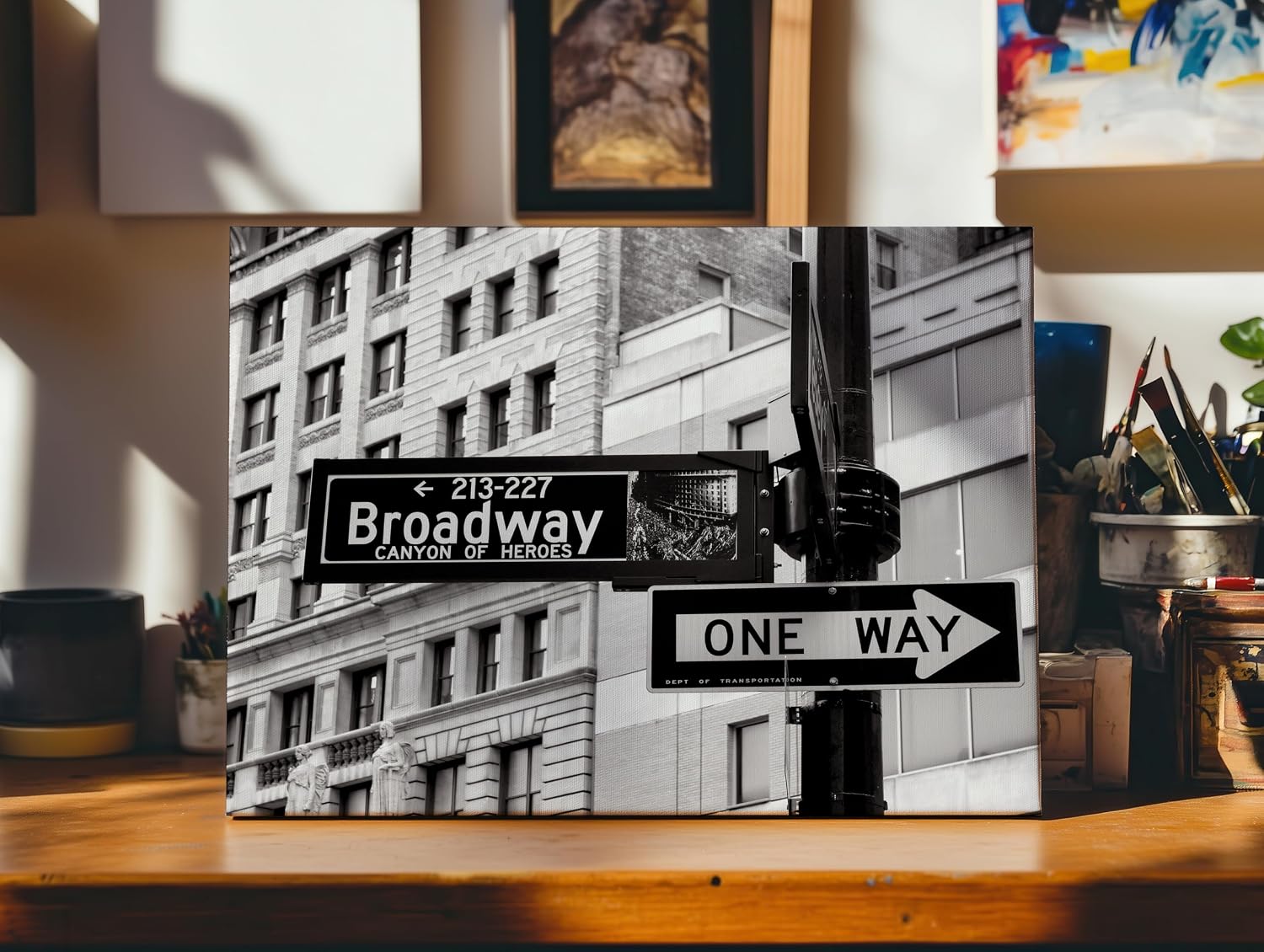 Poster Master Broadway Canvas - One Way Print - Street Sign & Directions Art - Travel Photography Wall Design - New York Art - Bedroom or Office Wall Decor - 8x10 STRETCHED Canvas
