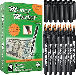HVM Counterfeit Money Detector Pen (18 Counterfeit Pens) - Money Marker Bill Detector Pen with Upgraded Chisel Tip - Detect Fake Bills, Universal False Currency Checker Pack