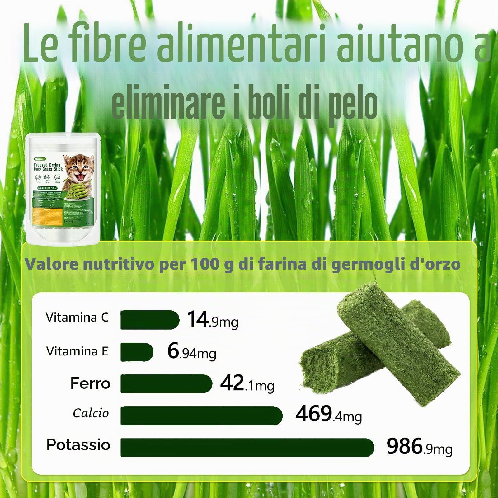 30g Bastoncini di Erba Gatta Liofilizzato, Snack per Gatti Erba Gatta per Gatti Pronta per Elimina Boli di Pelo e Pulizia dei Denti