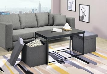 35" Black Wood Grain 3 Pcs Coffee Table Set