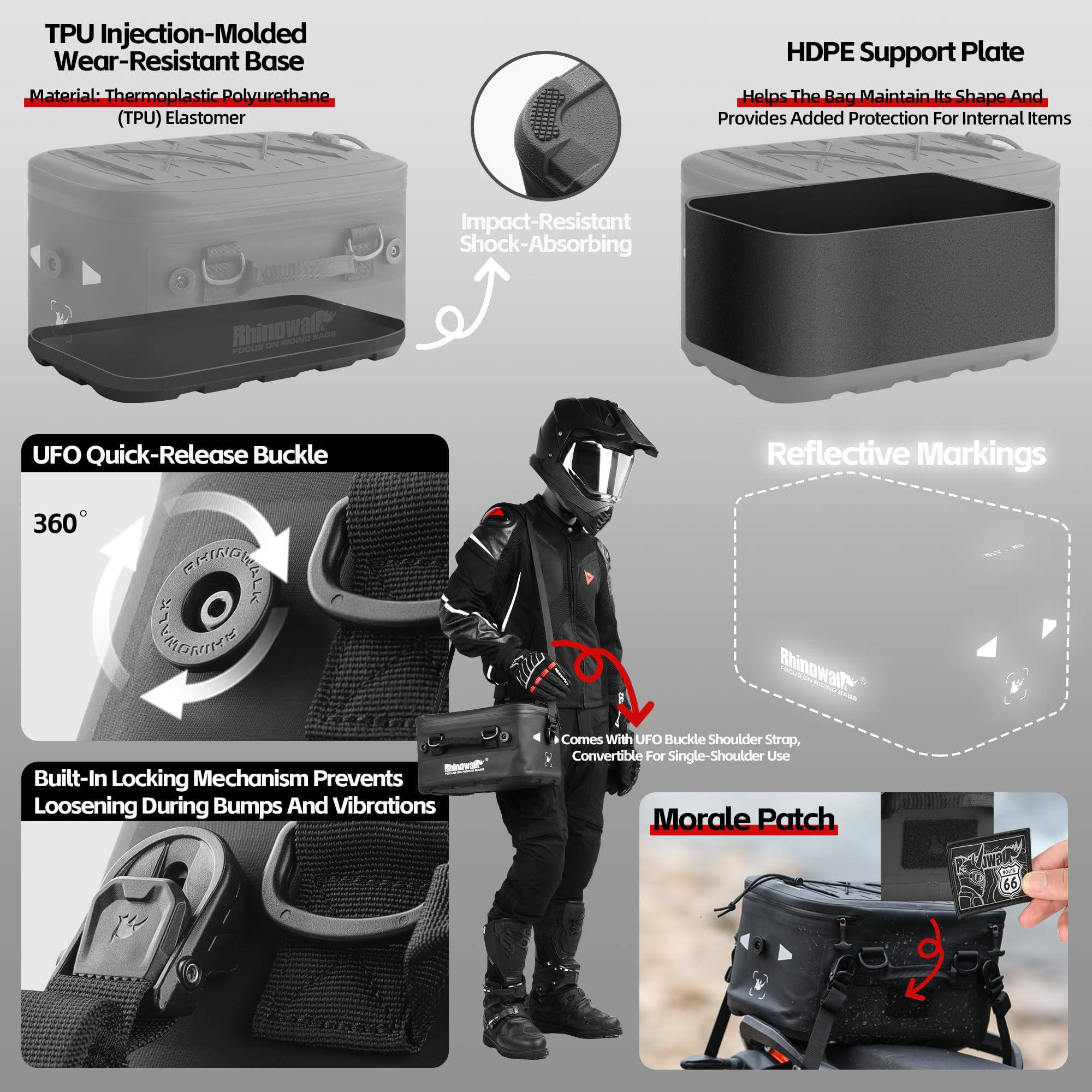 Rhinowalk 16L Motorrad Gepäckrolle wasserdichte Sitz- Seitenkoffer-Tasche MOLLE-System Thermoisolierung TPU-Boden