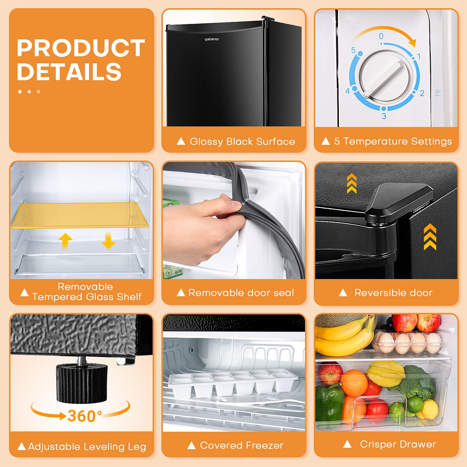 Upstreman 3.2 Cu.Ft Mini Fridge with Freezer, Single Door Compact