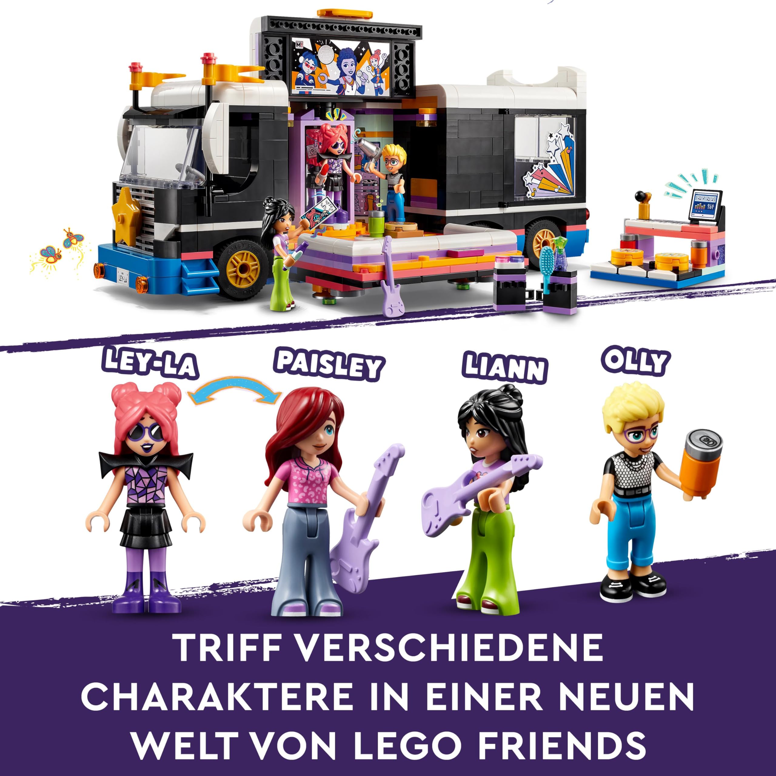 LEGO Friends Popstar-Tourbus, Musik-Set mit LKW-Spielzeug und 4 Figuren, fördert die sozial-emotionale Entwicklung, Geschenk zum Geburtstag für Mädchen und Jungen ab 8 Jahren 42619