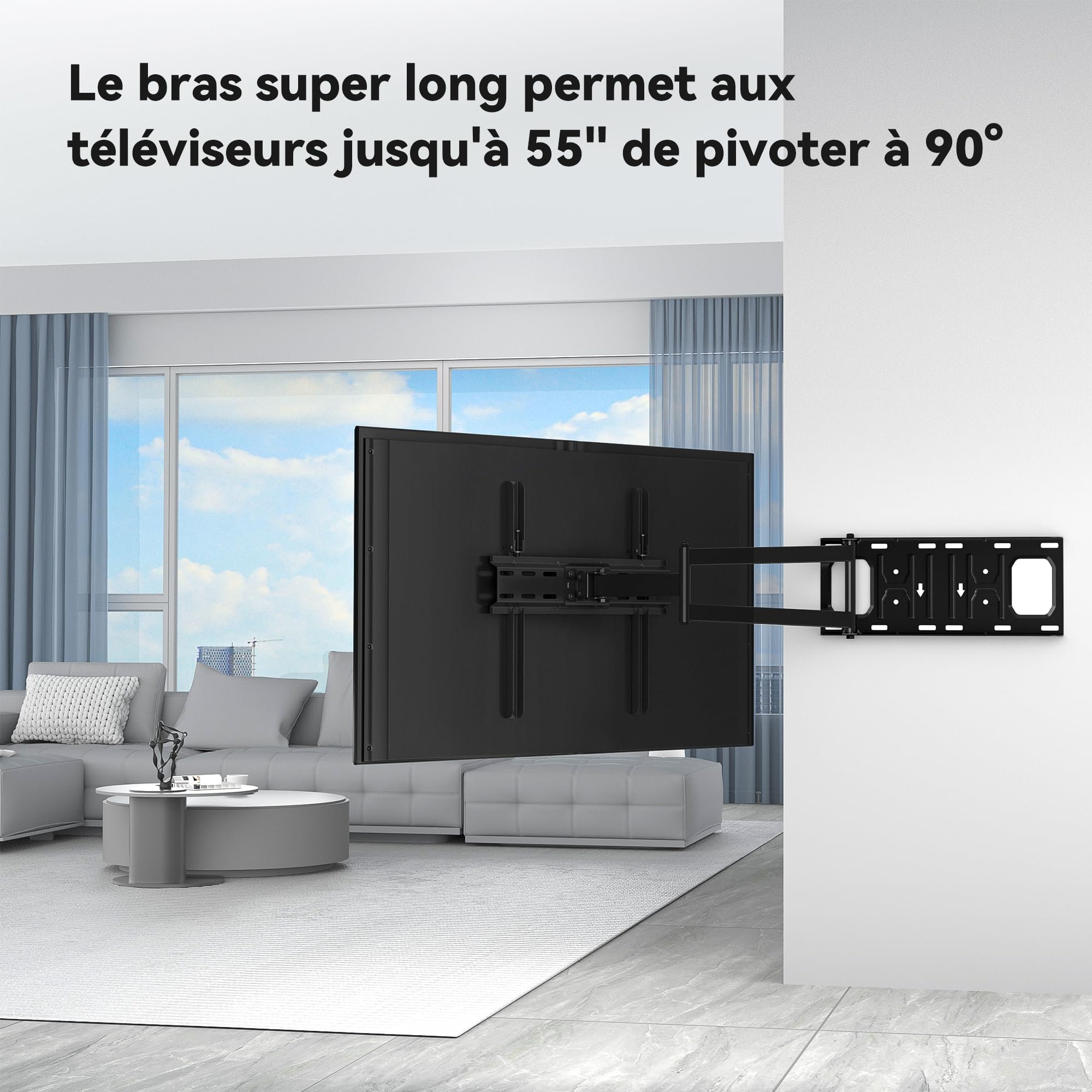 FORGING MOUNT Support Mural TV Longue Portée avec Extension de 650mm, Fixation TV Murale Inclinable et Orientable Support TV Mural Pivotant pour Écrans 26-60 Pouces jusqu'à 35kg, Max VESA 400x400mm