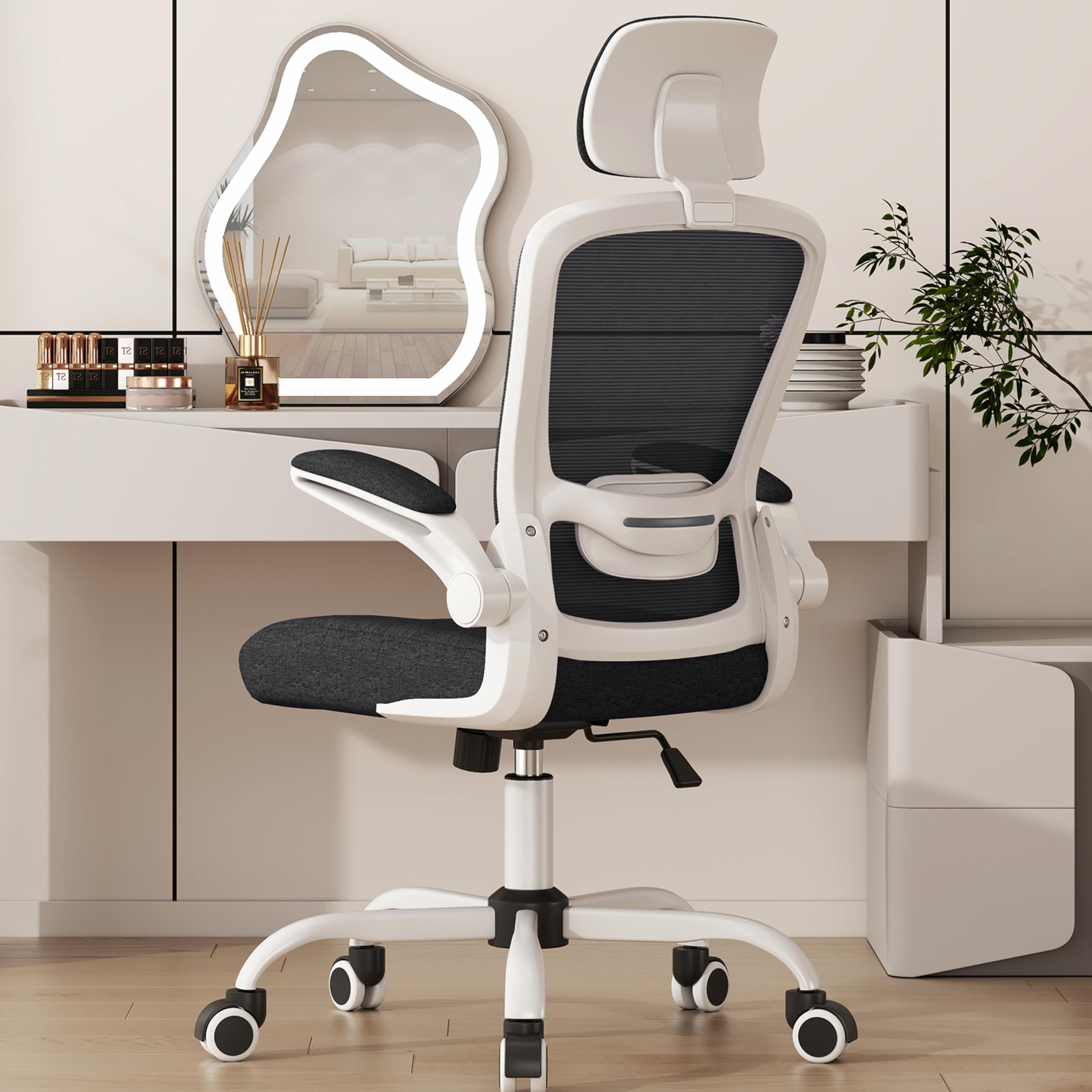 Mimoglad Office Chair, High Back Ergonomic Desk Chair with Adjustable Lumbar Support and Headrest, Swivel Task Chair with flip-up Armrests for Guitar Playing, 5 Years Warranty (Modern, Black)
