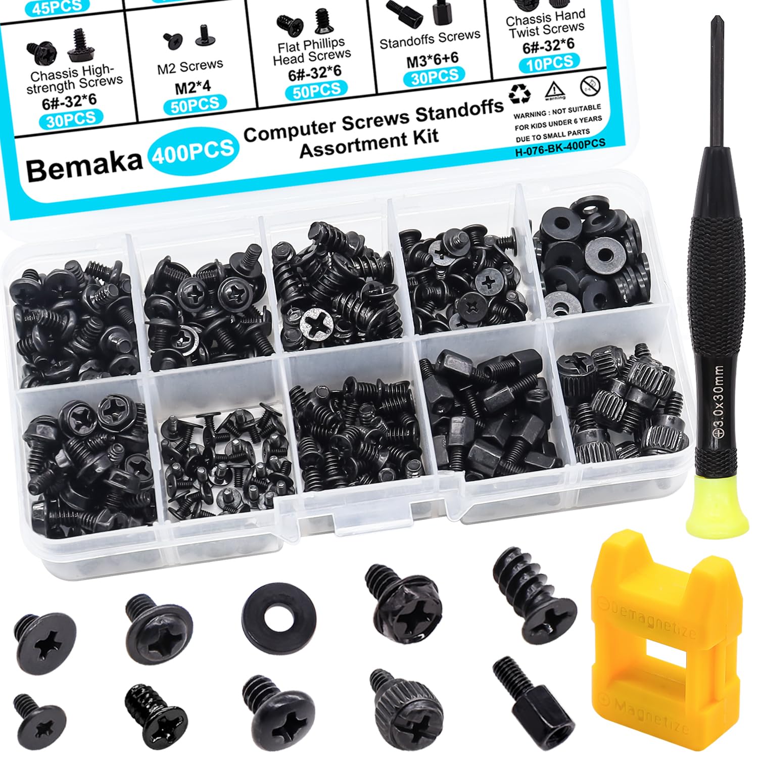 400Pcs Computer Screws Assortment Kit, Motherboard Standoffs Screws PC Screws for Universal Motherboard, SSD, Hard Drive, PC Case, PC Fan, for DIY PC Installation and Repair