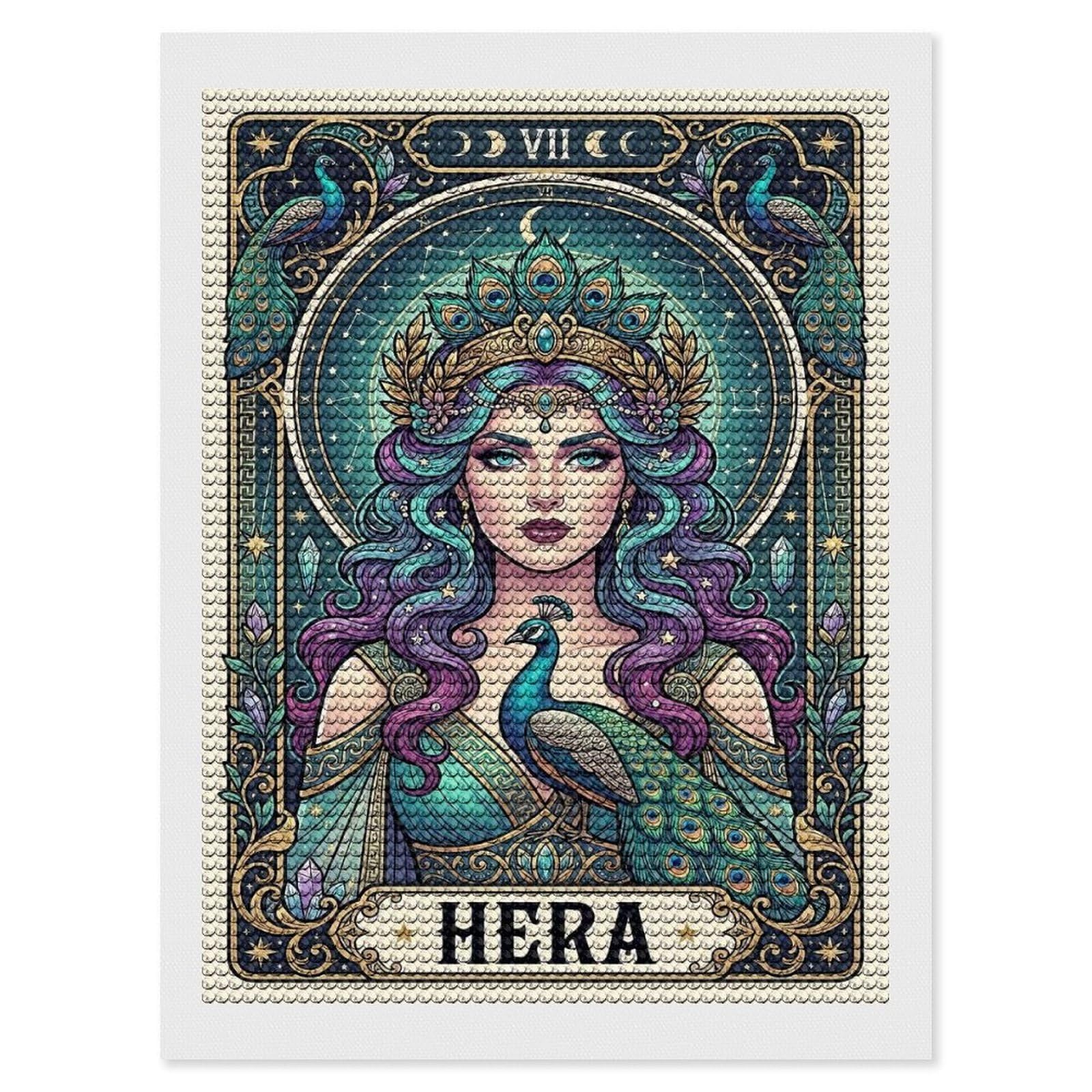 Junmoney Hera Goddess with Peacock DIY Diamond Art Canvas Kit 12"x16", Complete Accessories, Creative Leisure Activity, Home Wall Decor, Gift Idea