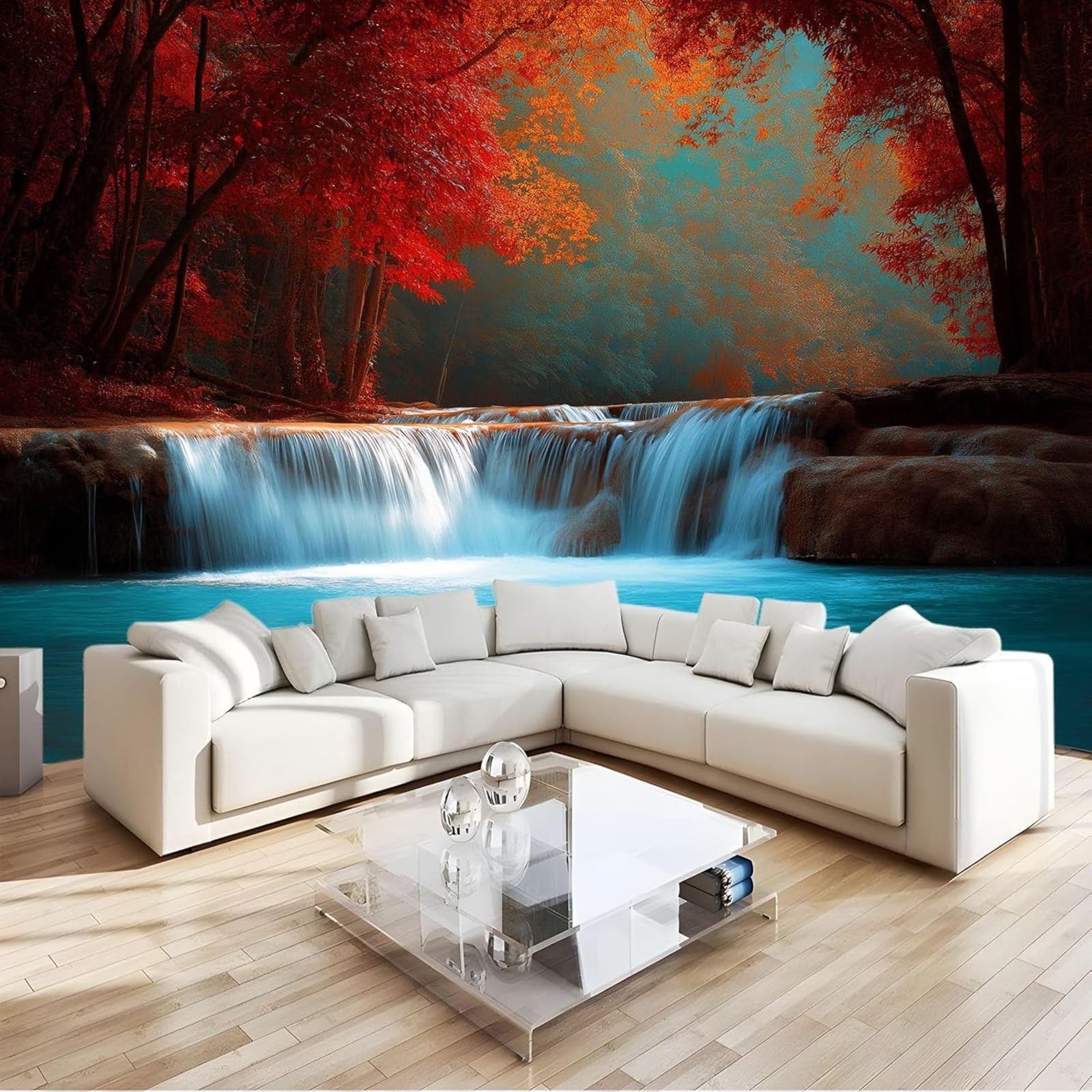 hgjdjhnf Art Photo Wallpaper Nature Landscape Waterfall Trees Modern Wall Mural Living Room Bedroom Wall Art Wall, Red, 430cm x 300cm