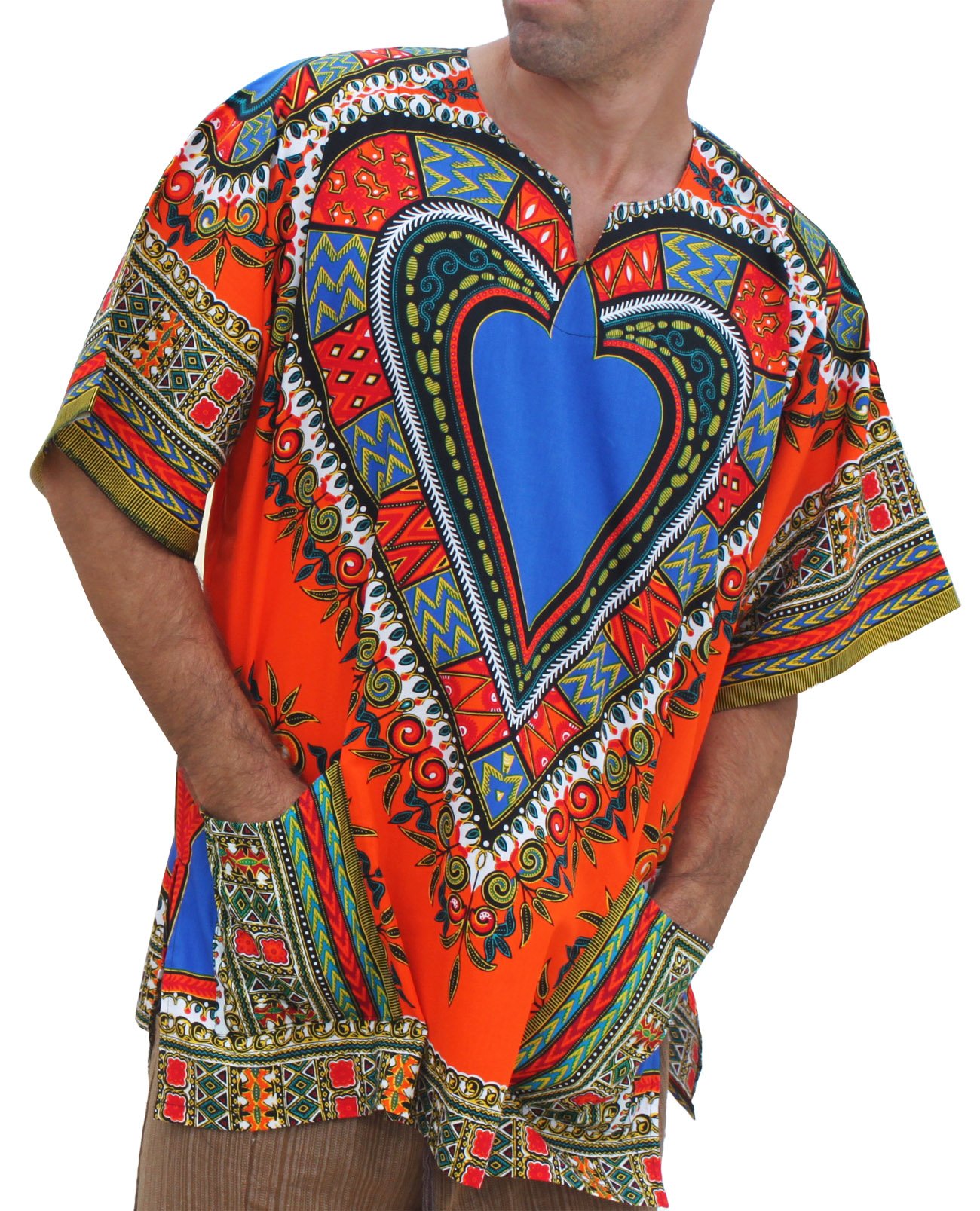 RaanPahMuangBright Coloured African Dashiki Cotton Shirt Very Big Plus Sizes, XXXXXXX-Large